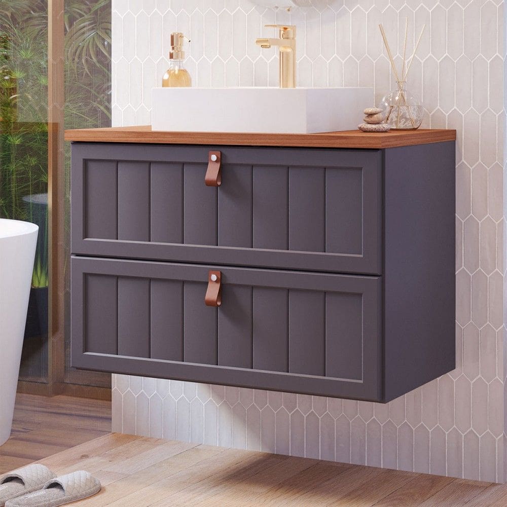 Armário de Banheiro Sense 60 Cm 1 Porta e 1 Gaveta 100% Mdf Titanium/Freijó - Mgm Móveis