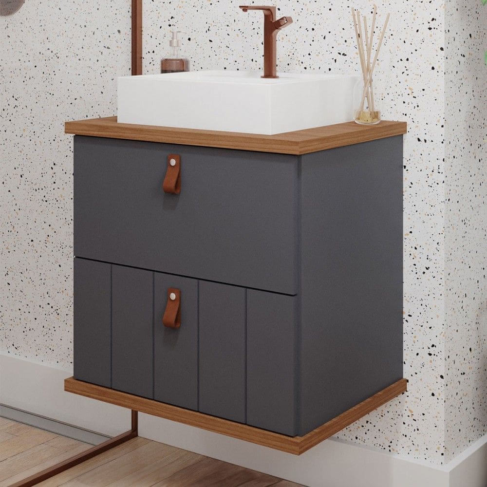 Armário de Banheiro Milano 60 Cm 1 Porta e 1 Gaveta 100% Mdf Titanium/Freijó - Mgm Móveis