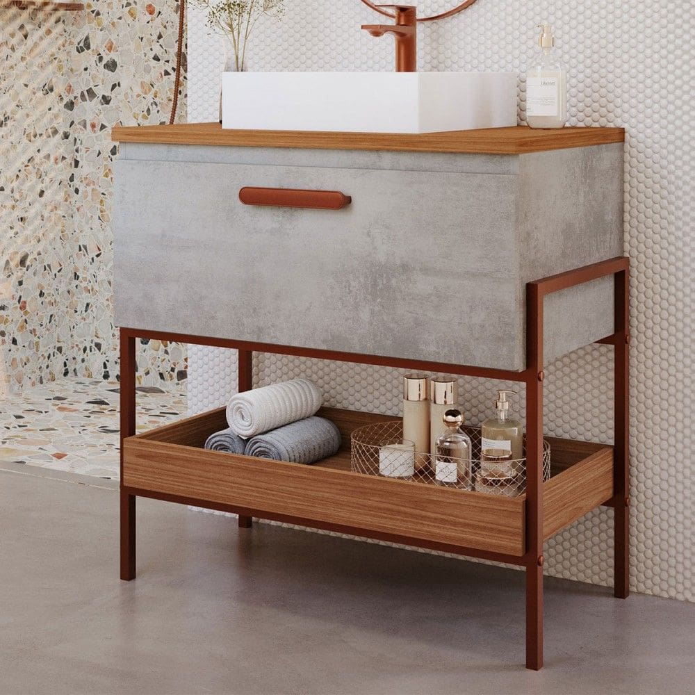 Armário de Banheiro Portinari 60 Cm 1 Porta 100% Mdf Cimento/Freijó - Mgm Móveis