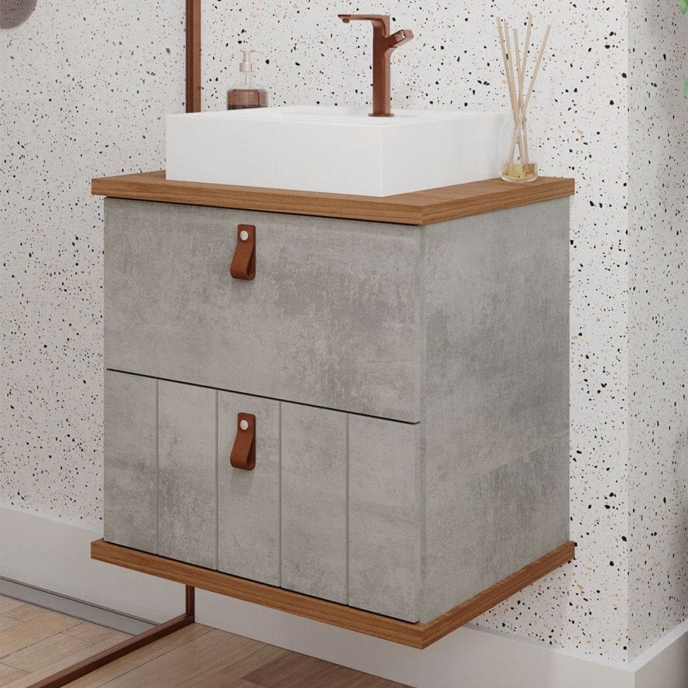 Armário de Banheiro Milano 60 Cm 1 Porta e 1 Gaveta 100% Mdf Cimento/Freijó - Mgm Móveis