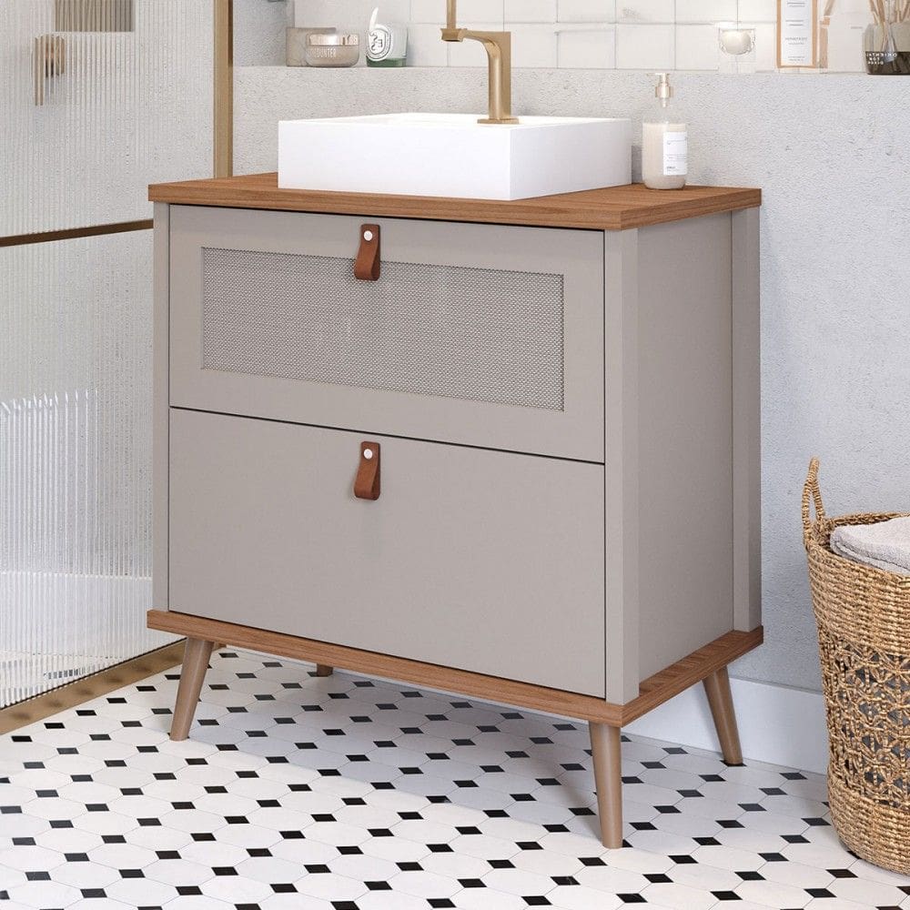 Armário de Banheiro Veneto 60 Cm 1 Porta e 1 Gaveta 100% Mdf Cappuccino/Freijó - Mgm Móveis