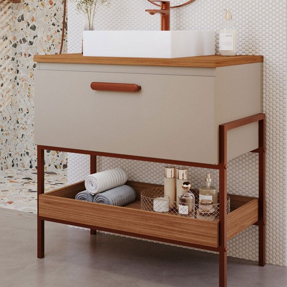 Armário de Banheiro Portinari 60 Cm 1 Porta 100% Mdf Cappuccino/Freijó - Mgm Móveis