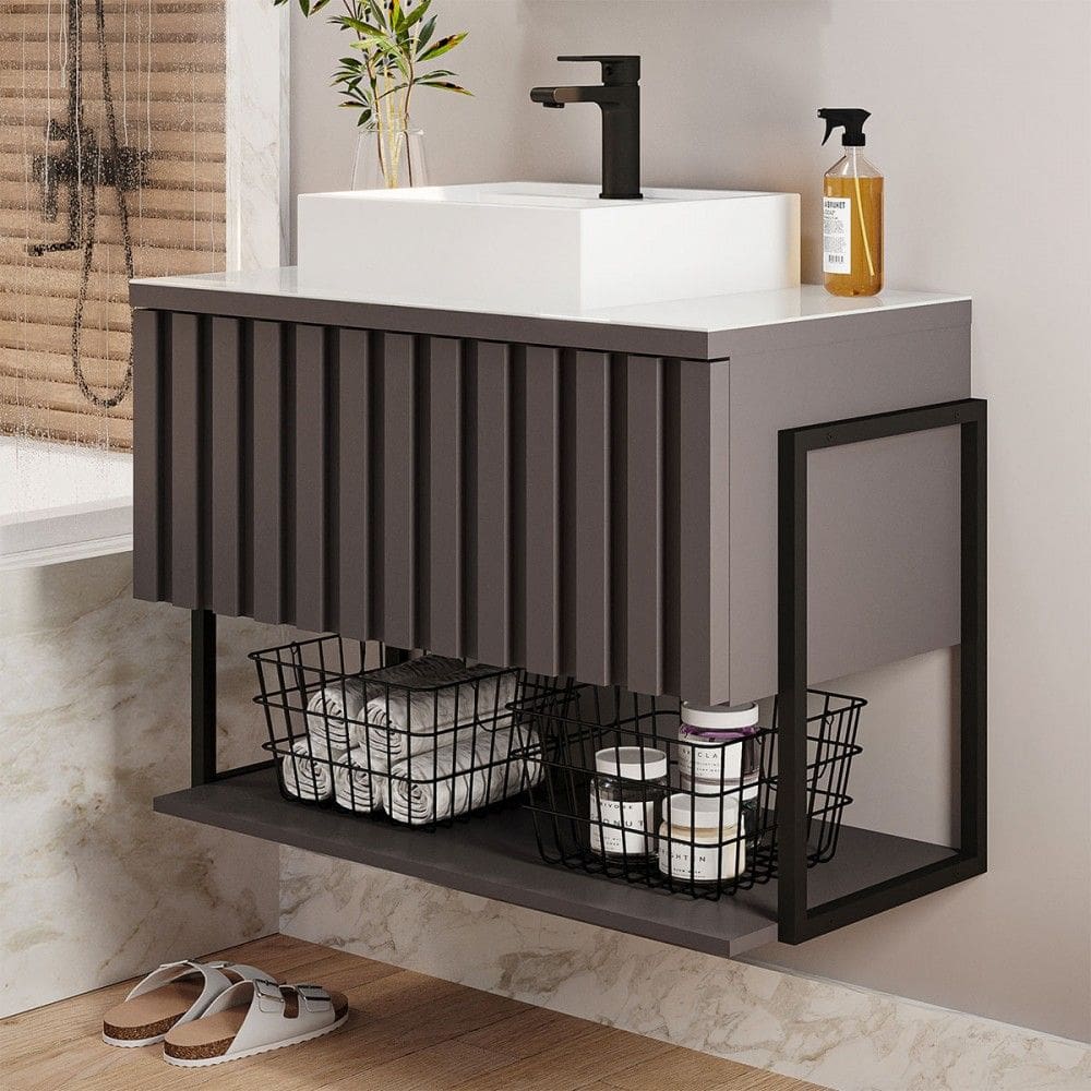 Armário de Banheiro Frise 80cm 1 Porta 100% Mdf Titanium - Mgm Móveis