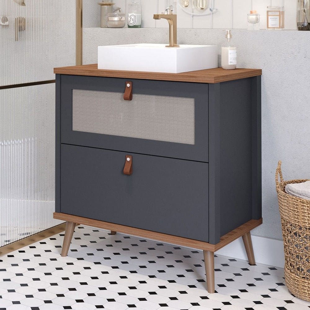 Armário de Banheiro Veneto 60 Cm 1 Porta e 1 Gaveta 100% Mdf Titanium/Freijó - Mgm Móveis