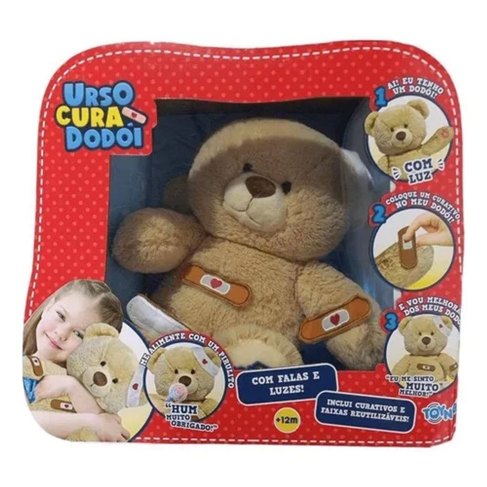 Pelúcia Interativa - Urso Cura Dodói - Falas E Luzes - Toyng Marrom