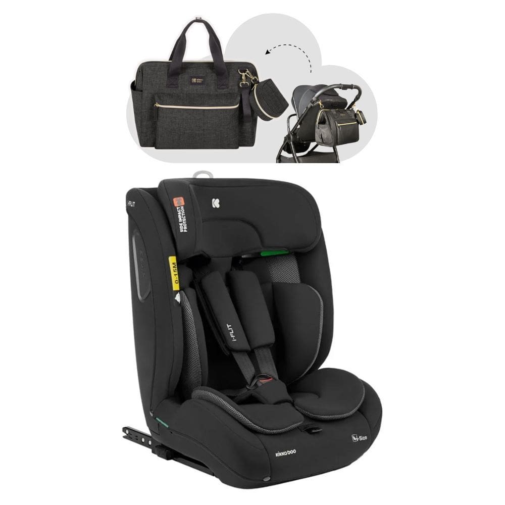 Cadeira De Carro I-Flit Isofix Black 9 A 36 Kg (Preto) E Bolsa Maternidade Luxo- Kikka Boo