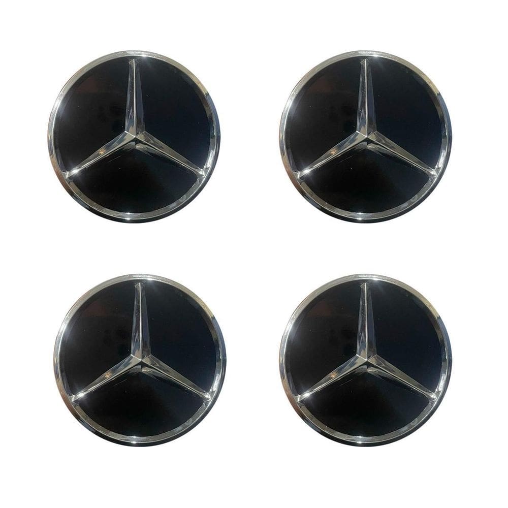 4X Calota Centro De Roda Mercedes Preto Brilhante 74Mm