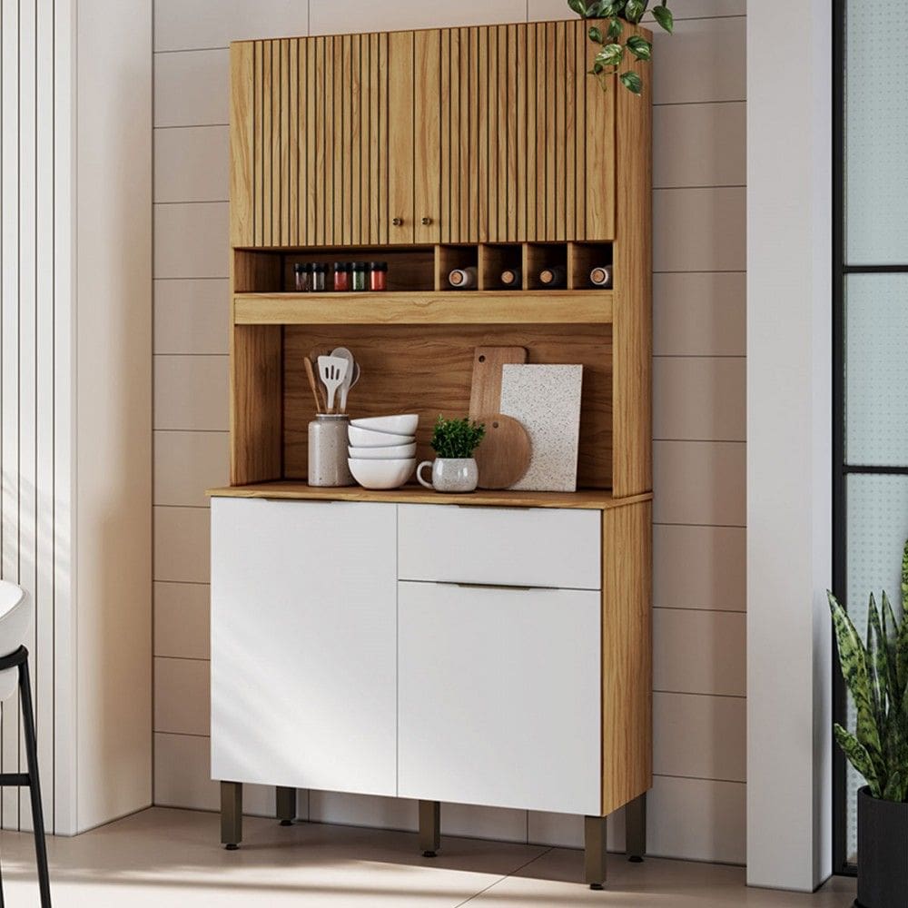 Cozinha Compacta Moscato 1 Gaveta 4 Portas 100% Mdf Amêndoa/Branco - Rio Doce