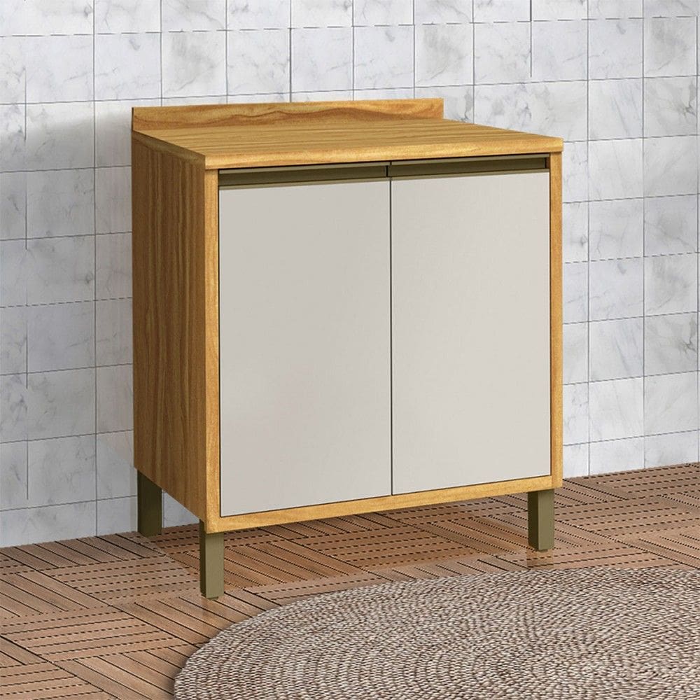 Balcão de Cozinha 80 Cm Tempranillo 2 Portas 100% Mdf Amêndoa/Off White - Rio Doce