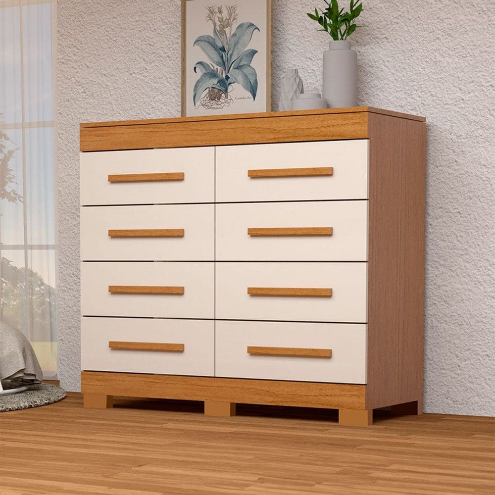 Cômoda Nalu 8 Gavetas 100% Mdf Cinamomo/Off White - Acp Móveis