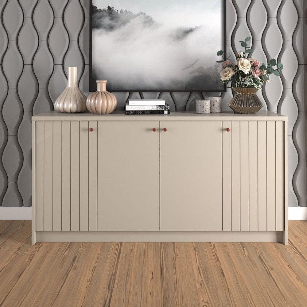 Balcão Buffet Lia 4 Portas 3 Prateleiras Off White - Cimol