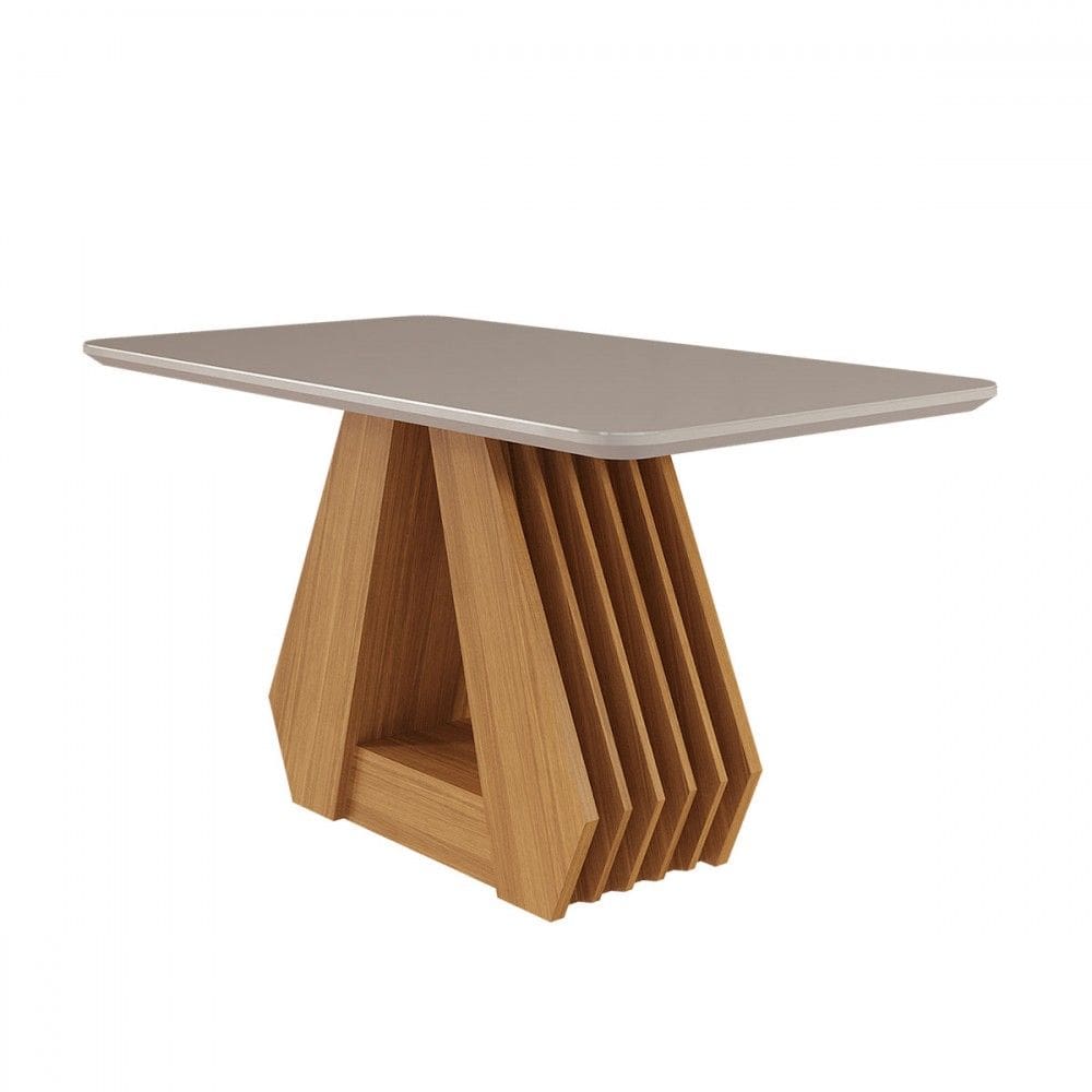 Mesa de Madeira Agata com Vidro Ripado Natural/Off White - Cimol