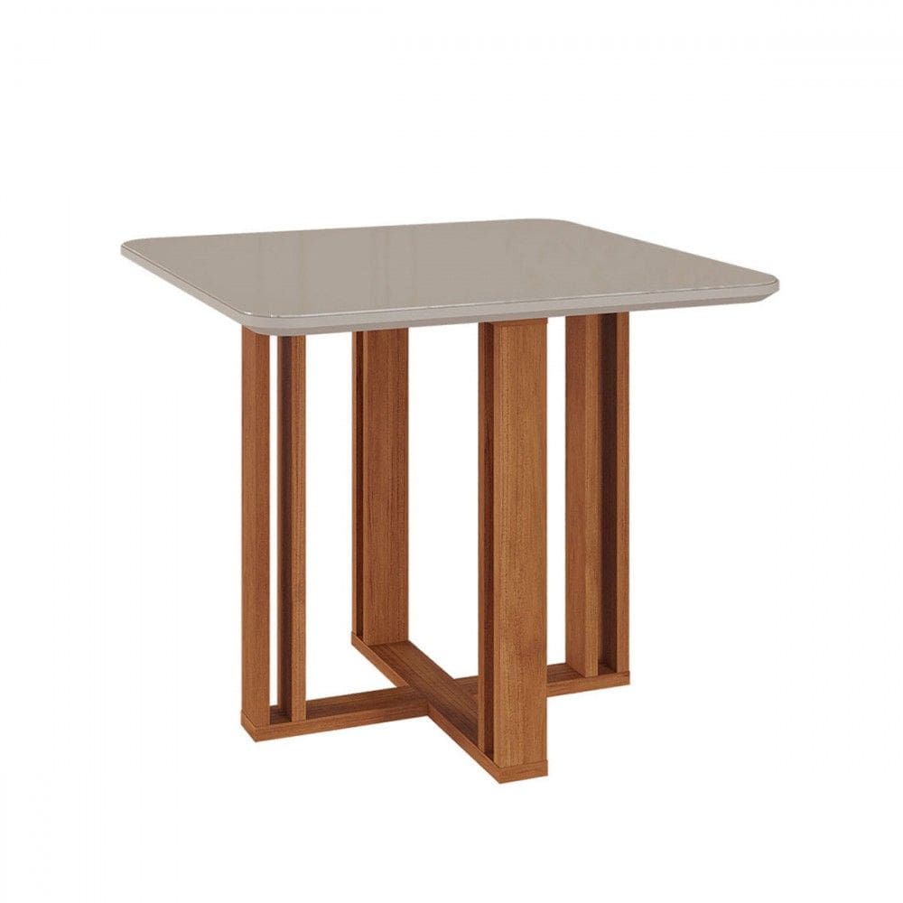 Mesa de Madeira Flora com Vidro Cinamomo/Off White - Cimol