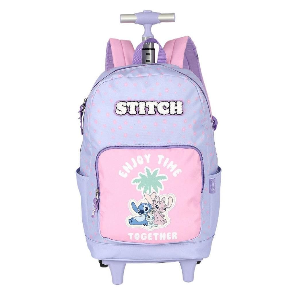 Mochila de Rodinhas Com Alça Luxcel Stitch Flores Roxo