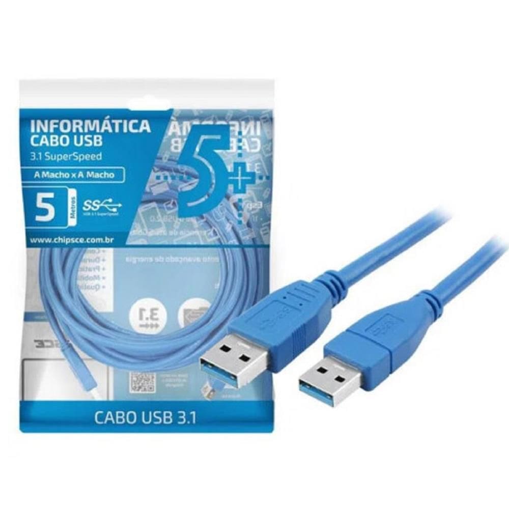 Cabo Usb 3.1 - Usb A Macho + Usb A Macho 3.1 - 3 Metros Azul