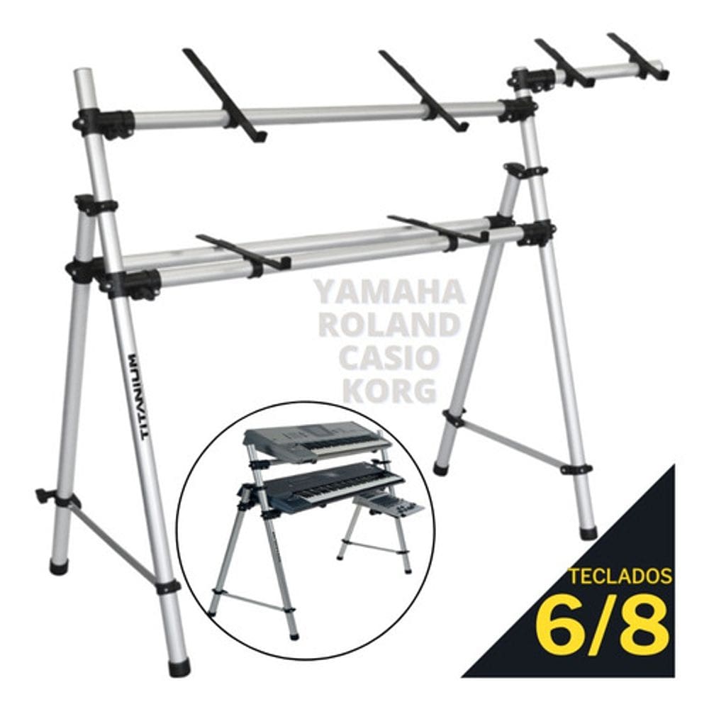 Estante Suporte De Teclado Duplo Tubular em Aluminio P/ Ate 6 Oitavas 76 Teclas