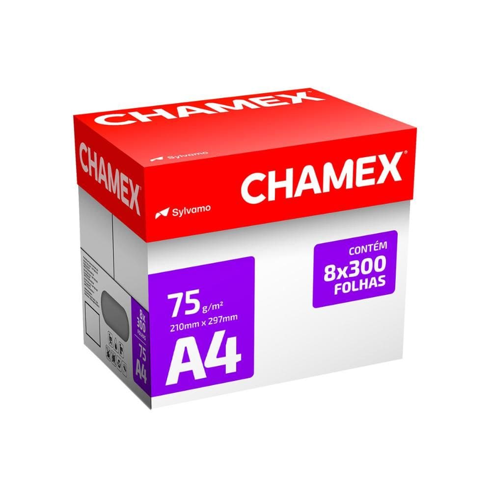 Papel sulfite A4 75g 8 Pcts de 300fls caixa 2400 fls Chamex