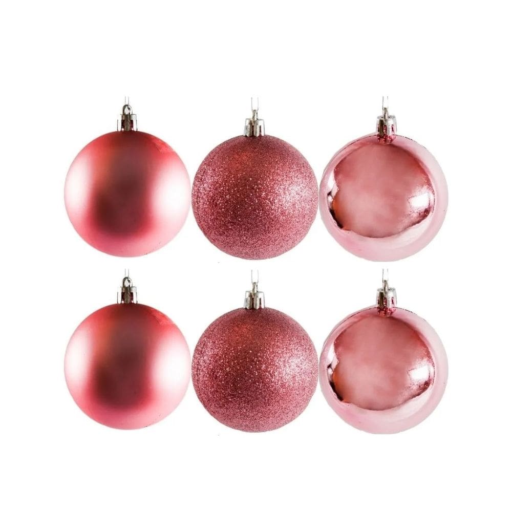 Conjunto 6 Bolas de Natal Rosê Prime Texturas Mistas 5cm Glitter, Brilho e Fosca