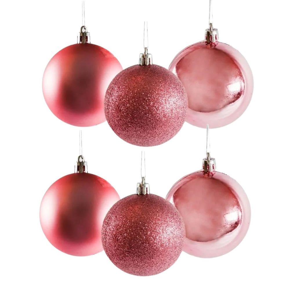 Conjunto 6 Bolas de Natal Rosê Prime Texturas Mistas 6cm Glitter, Brilho e Fosca
