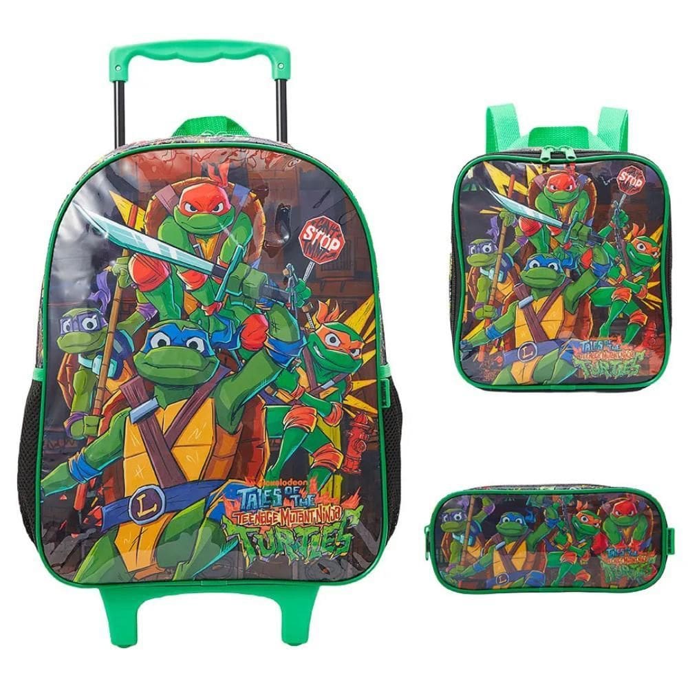 Kit Mochila Rodinhas Lancheira Estojo Tartarugas Ninja 13500