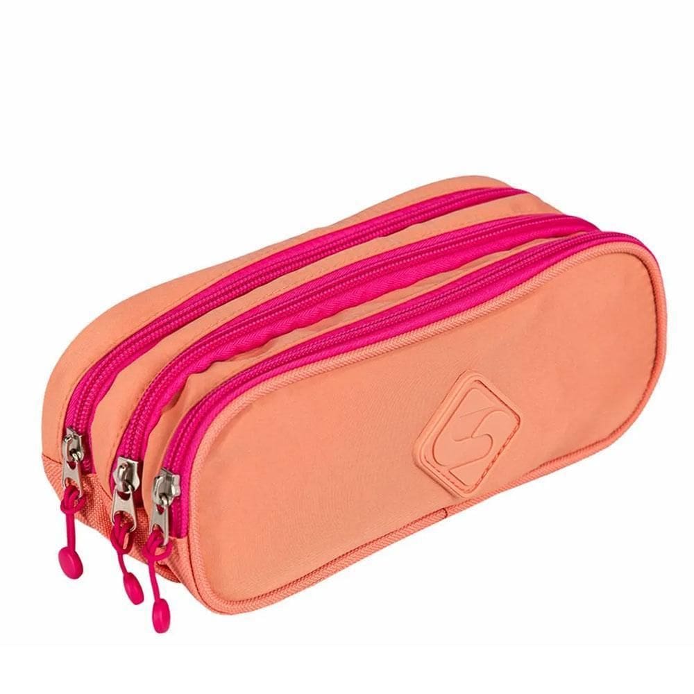 Estojo 3 Divisórias Escolar Lover Peach Rosa Sestini