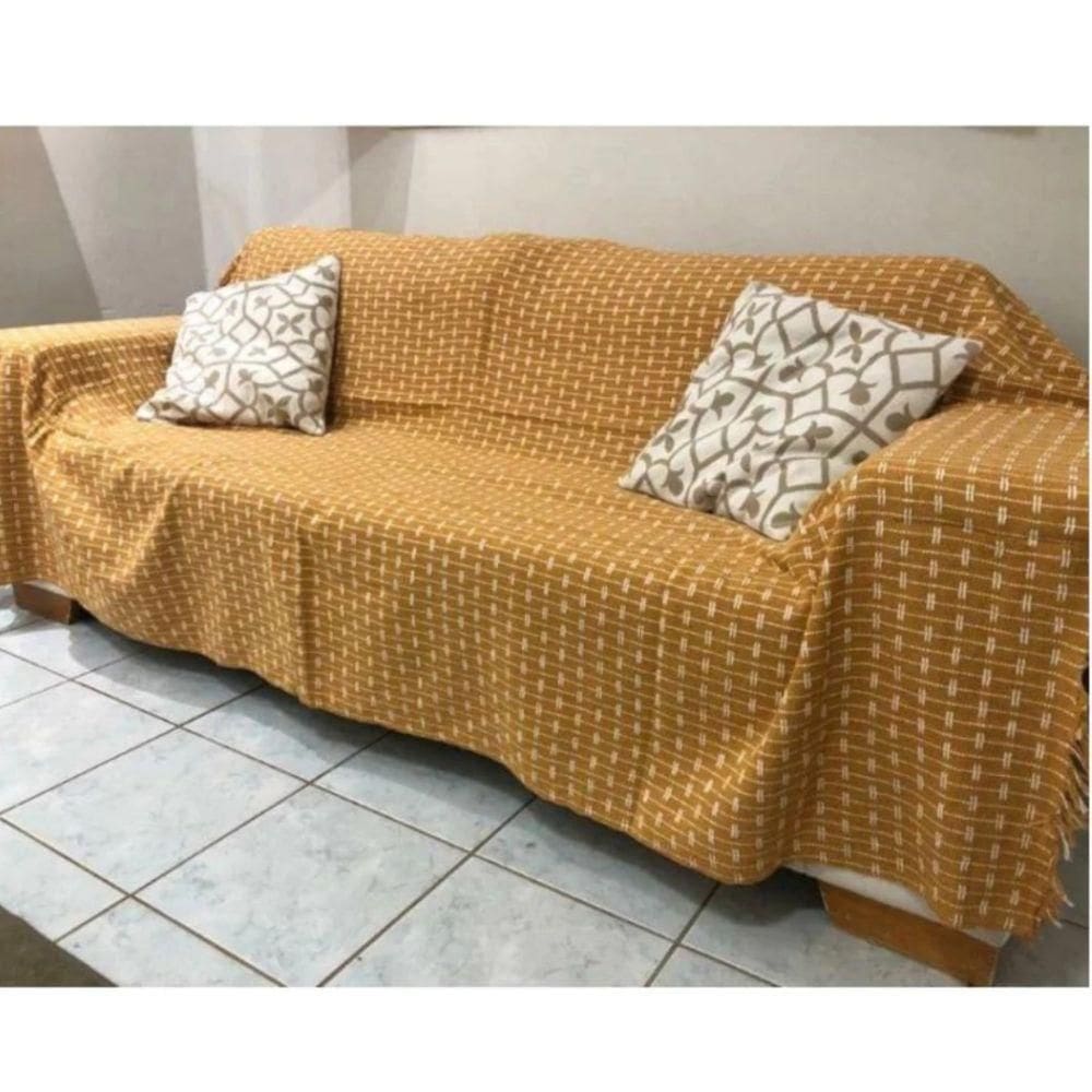 02 Manta Para Sofá E Cama Grande 2,50x,180 De 2 E 3 Lugares Capa Protetora Para Sofa Gigante Algodão Caramelo-branco