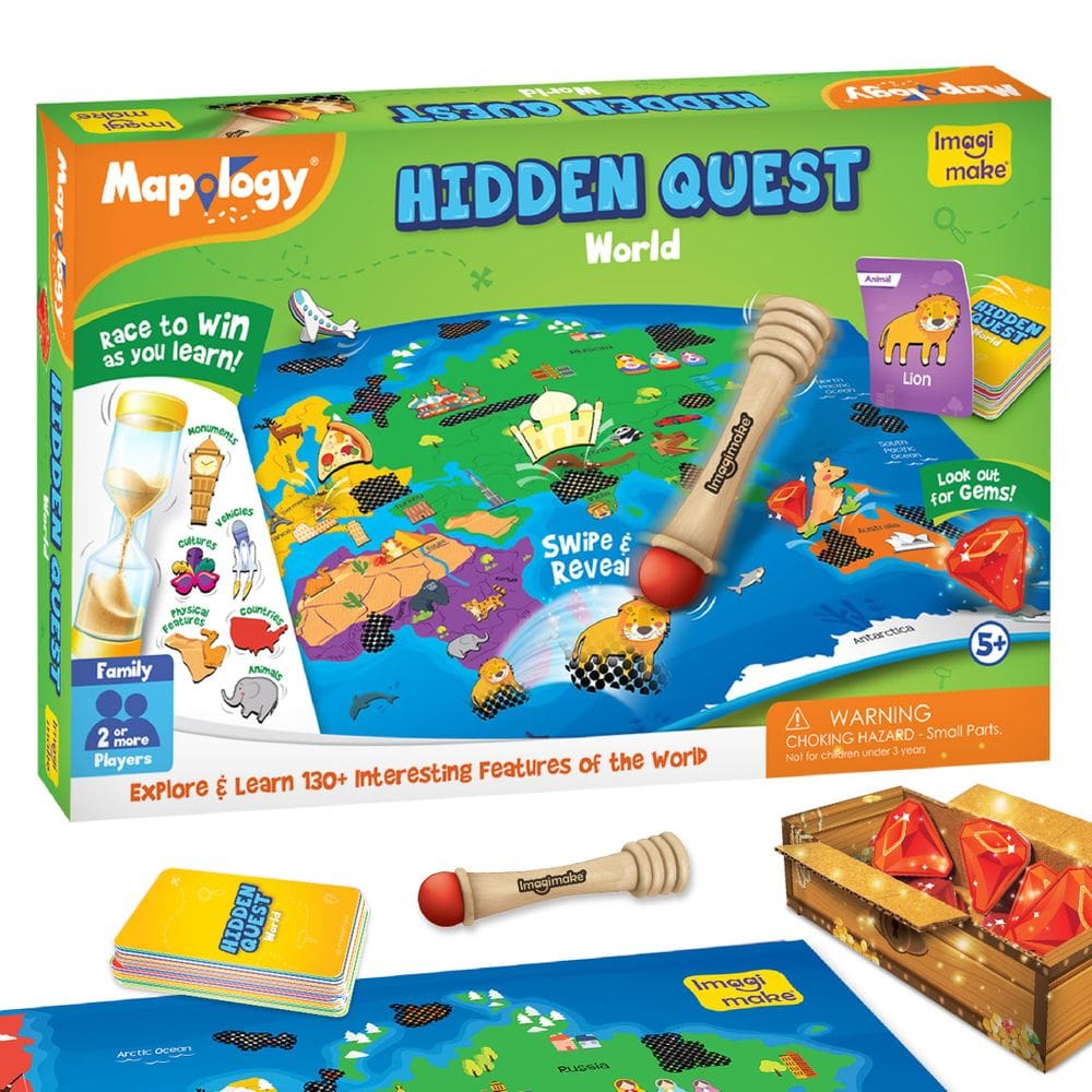 Jogo de tabuleiro Imagimake Mapology Hidden Quest World Map 5-12 anos