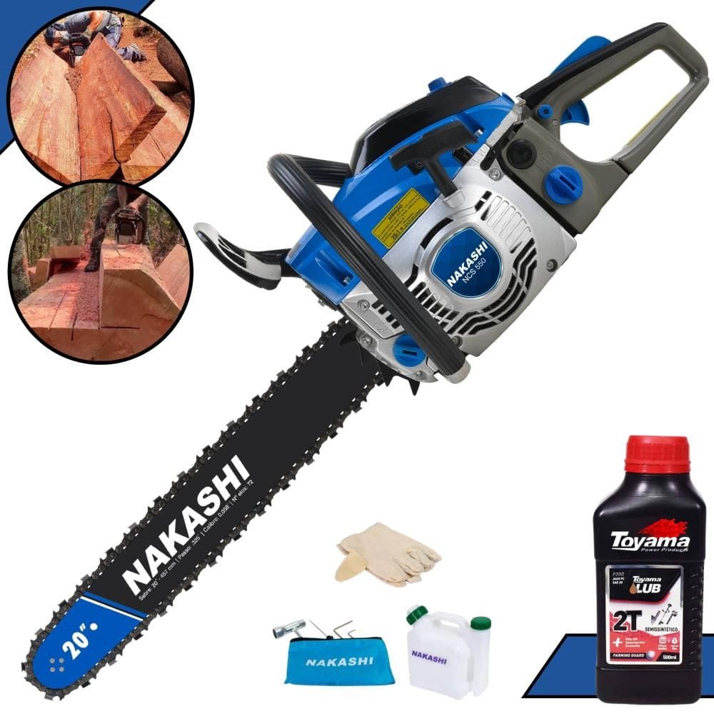 Motosserra Profissional Nakashi NSC-550 À Gasolina Motor 2T 40 Cilindradas Profissional Com Sabre 20 Polegadas e Corrente 39 Dentes + ÓLEO TOYAMA 2T