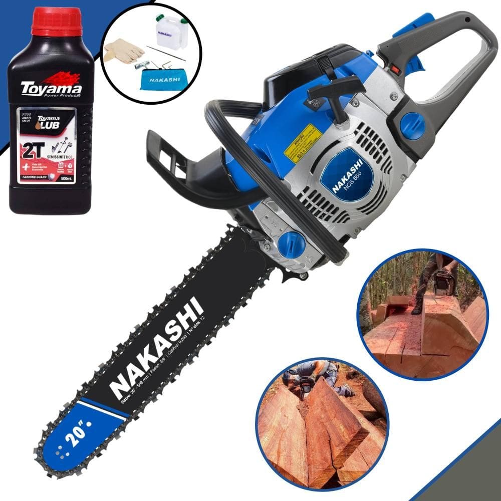 Motosserra Motorserra Motor Serra À Gasolina NCS-650 Nakashi 65cc Sabre 20’` Corrente 28 Dentes Com Vela NGK e Carcaça de Magnésio + ÓLEO TOYAMA 2T