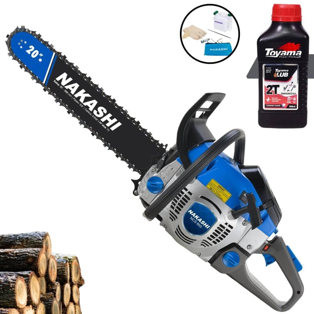 Motorsserra Nakashi NCS-650 À Gasolina 2T 65cc Alta Rotação Motosserra Profissional Com Carcaça de Magnésio, Sabre 20 Polegadas + ÓLEO TOYAMA 2T EXTRA