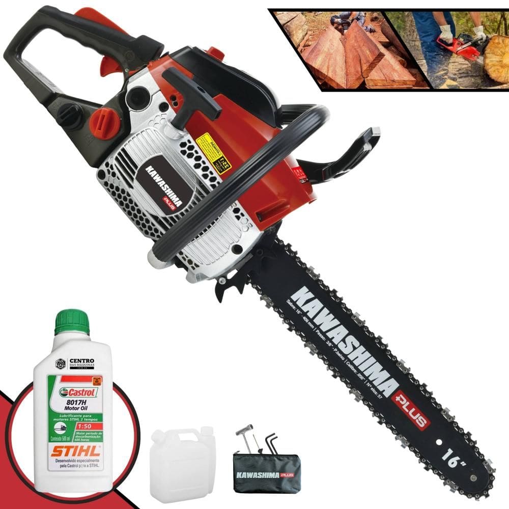 Motorsserra Kawashima KCS380P PLUS À Gasolina Motor 2T 37,2cc de Alta Potência, Rotação e Performance Com Sabre 16 Polegadas + ÓLEO STIHL 8017 EXTRA