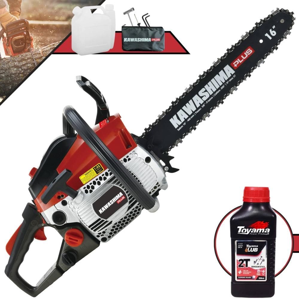 Motosserra Moto Serra Motor Serra Kawashima KCS-380P À Gasolina 2T 37cc Profissional Com Sabre 16’` Ideal Para Corte de Lenha + ÓLEO TOYAMA FG50 2T