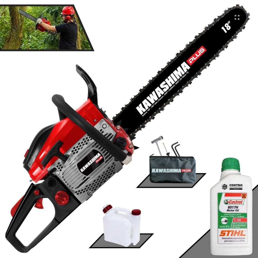 Moto Serra KCS500P Kawashima À Gasolina Motor 2T 49,3cc Alta Potência e Rotação Motosserra Profissional Com Sabre 18’` + ÓLEO STIHL 8017 2T EXTRA