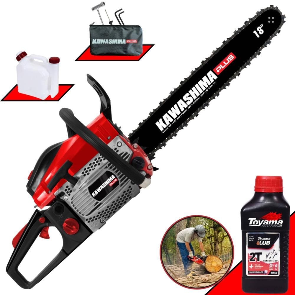 Motosserra Motor Serra KCS500P PLUS Kawashima À Gasolina Motor 2T 49,3cc Sabre 18’` de Fácil Manuseio Ideal Para Corte de Lenha + ÓLEO TOYAMA