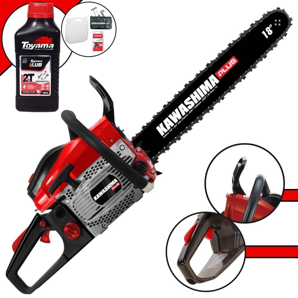 Moto Serra KCS550P Kawashima À Gasolina Motor 2T 54,6cc Alta Potência e Rotação Motosserra Profissional Com Sabre 18’` + ÓLEO TOYAMA FG50 2T EXTRA