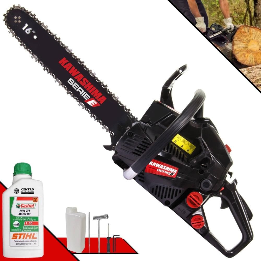 Moto Serra Profissional Kawashima KCS-400E À Gasolina 2T 37,2cc de Alta Potência e Rotação Motosserra Ideal Para Todos os Trabalhos + ÓLEO STIHL 2T
