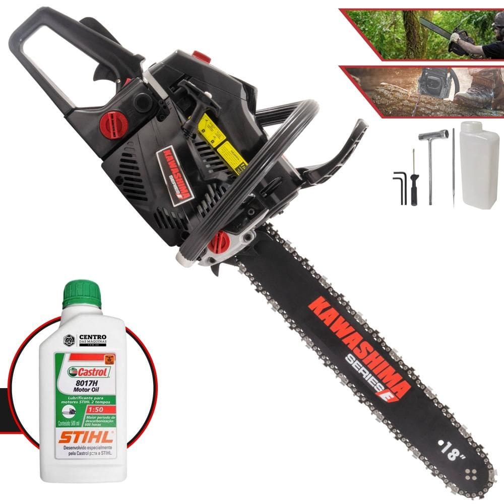 Motosserra Motor Serra KCS520E Kawashima À Gasolina Motor 2T 50,8cc Sabre 18’` de Fácil Manuseio Ideal Para Corte de Lenha + ÓLEO STIHL