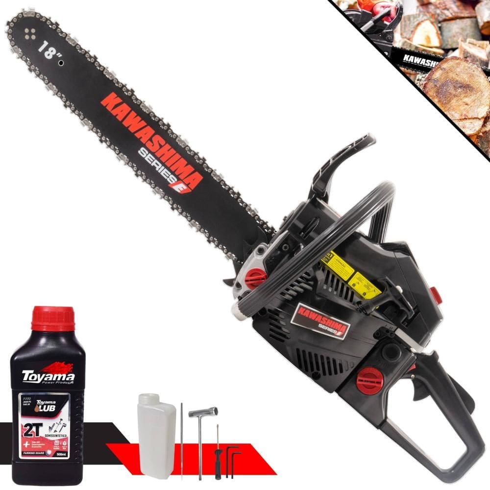 Motosserra Moto Serra Motor Serra Kawashima KCS-520E À Gasolina 2T 50,8cc Profissional Com Sabre 18’` Ideal Para Corte de Lenha + ÓLEO TOYAMA FG50 2T