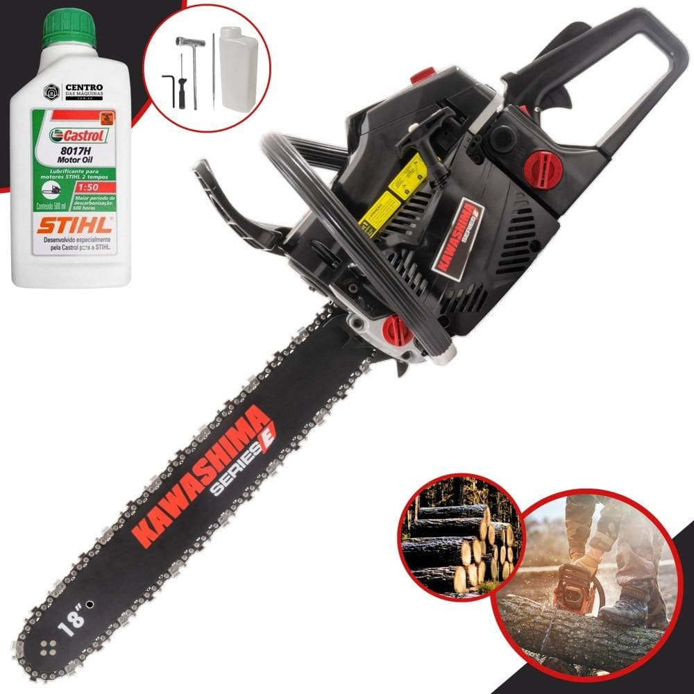 Moto Serra KCS580E Kawashima À Gasolina Motor 2T 54cc Alta Potência e Rotação Motosserra Profissional Com Sabre 18’` + ÓLEO STIHL 8017 2T EXTRA