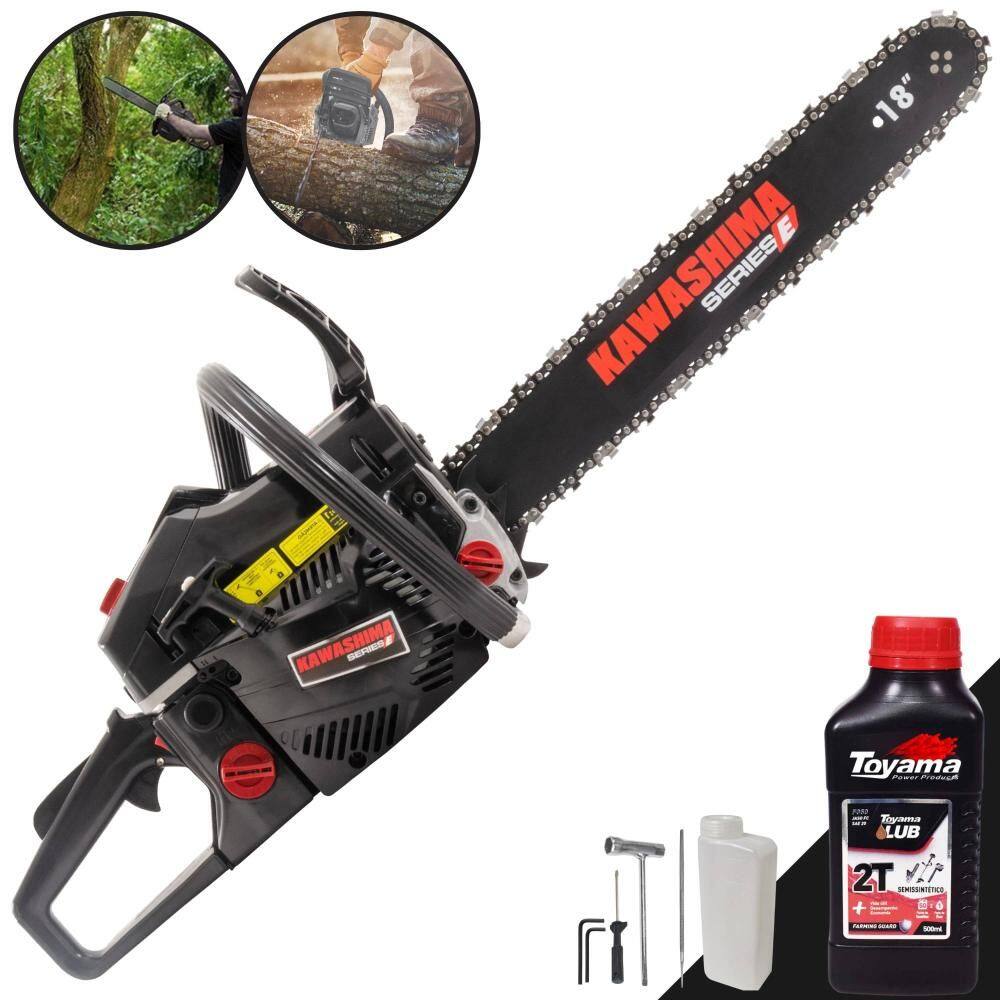 Moto Serra Profissional Kawashima KCS-580E À Gasolina 2T 54cc de Alta Potência e Rotação Motosserra Ideal Para Todos os Trabalhos + ÓLEO TOYAMA 2T
