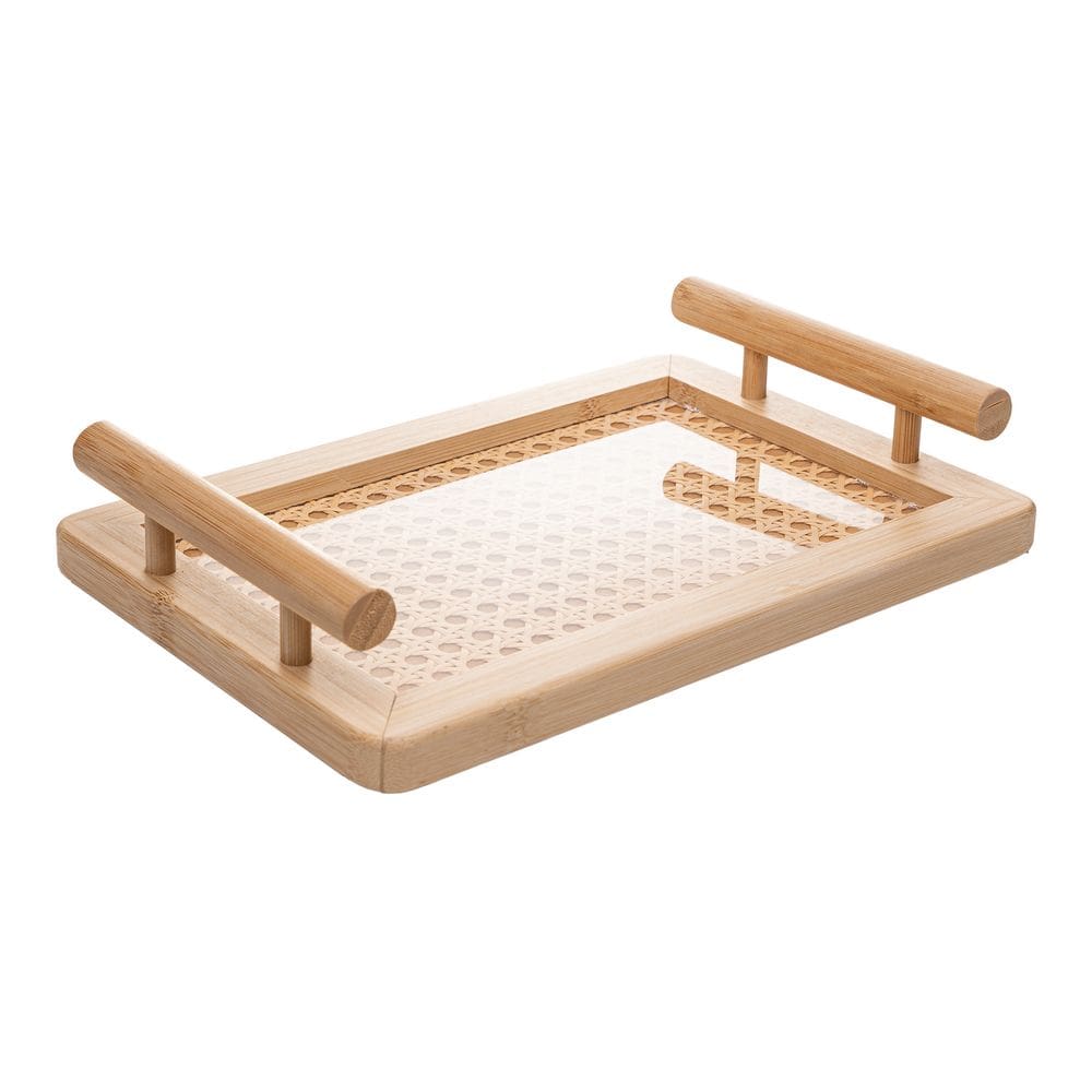 Bandeja Retangular em Bambu C/Alça e Fundo de Treliça 30x20cm Wolff