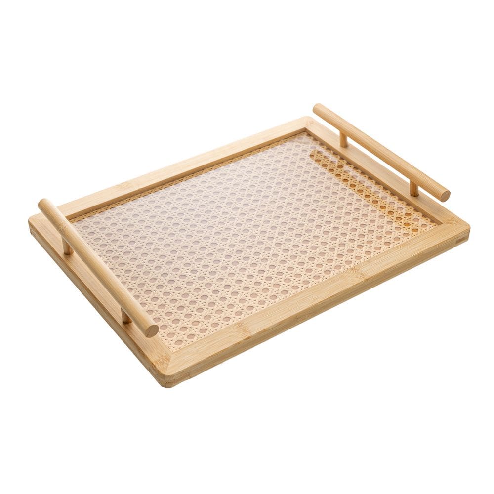 Bandeja Retangular em Bambu C/Alça e Fundo de Treliça 39x29cm Wolff