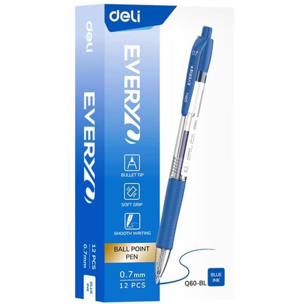 Caneta Esferográfica Retrátil 0,7mm Azul 12 unid - Deli