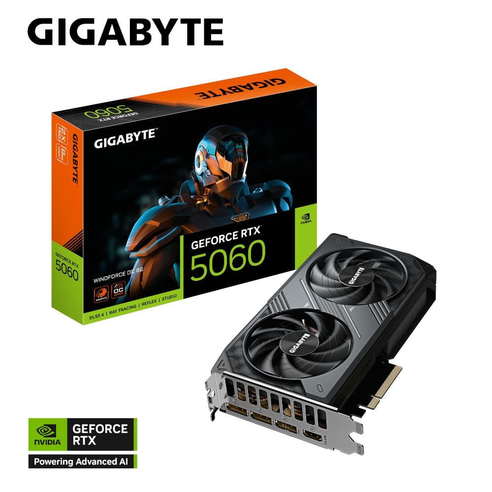 Placa de Video Gigabyte GeForce RTX 5060 Windforce OC 8GB GDDR7 128bit - GV-N5060WF2OC-8GD
