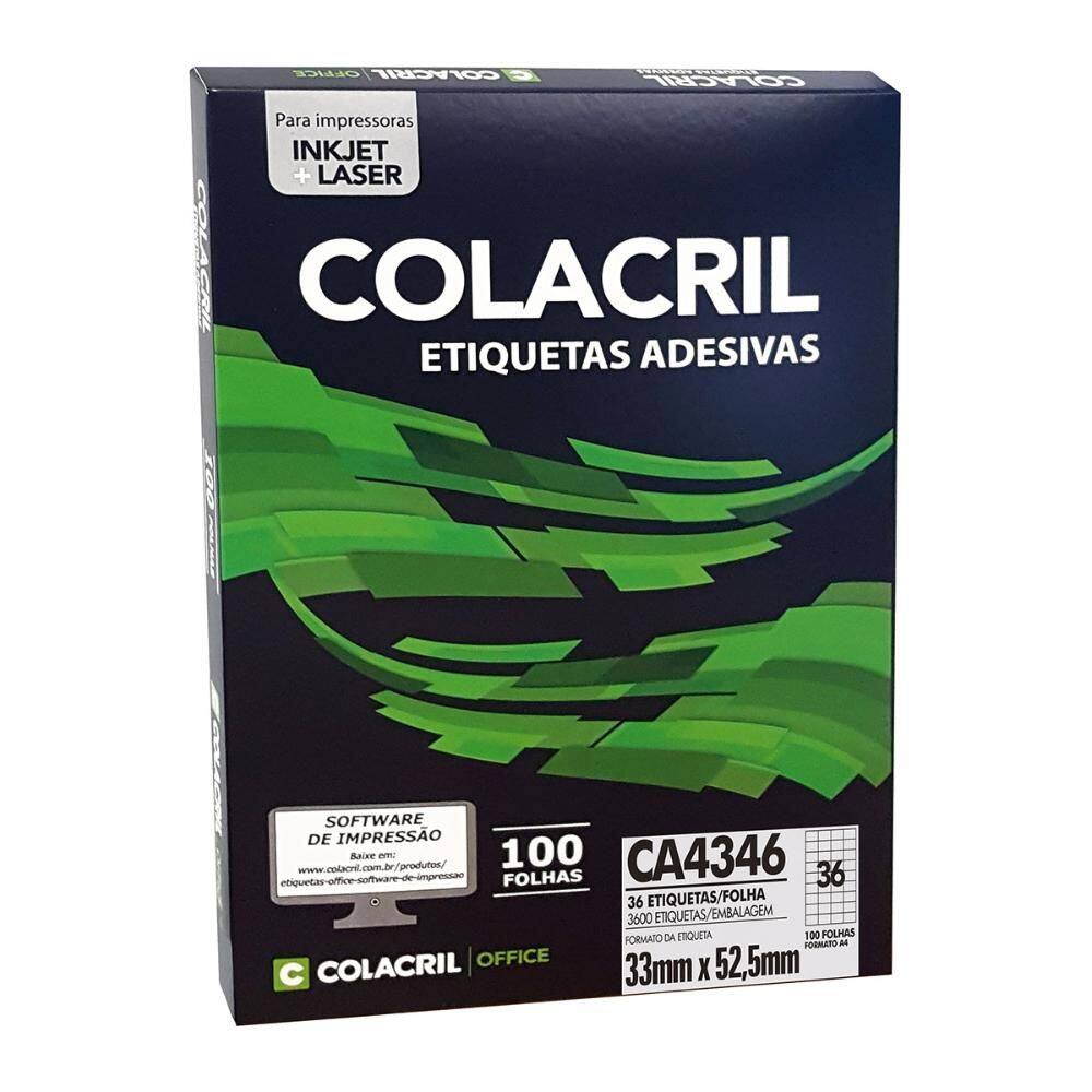 Etiqueta inkjet/laser CA4346 com 100 folhas - Colacril