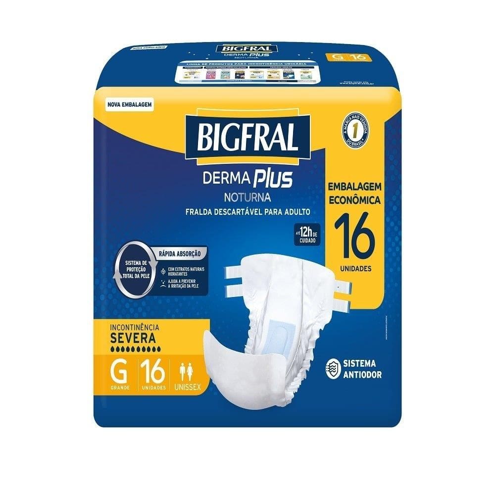 Fralda Descartavel Adulto Bigfral Derma Plus Noturna Economica Grande - 8 Pacotes com 7 Fraldas