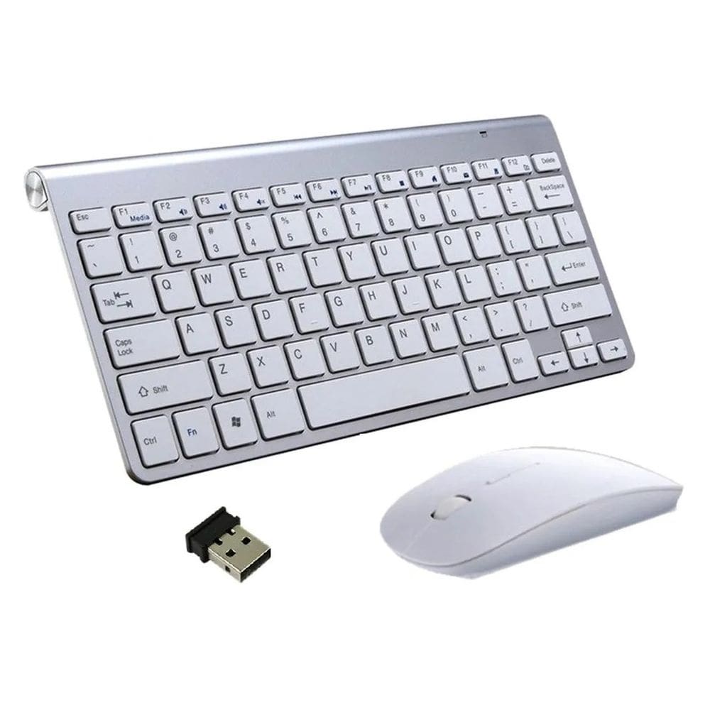 Kit Teclado Slim Com Mouse Sem Fio 2.4g Ultra Fino Para Pc Notebook Prata