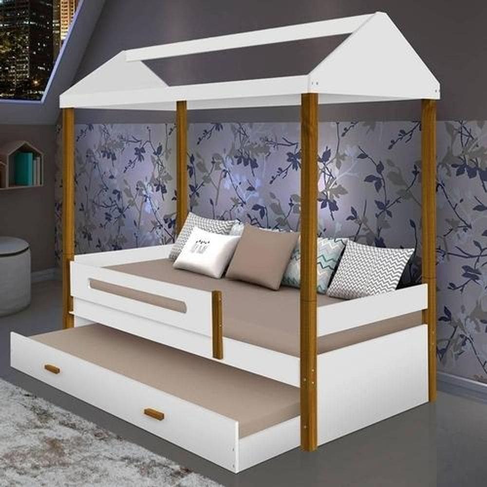 Cama Solteiro Sara Branco Com Cama Auxiliar