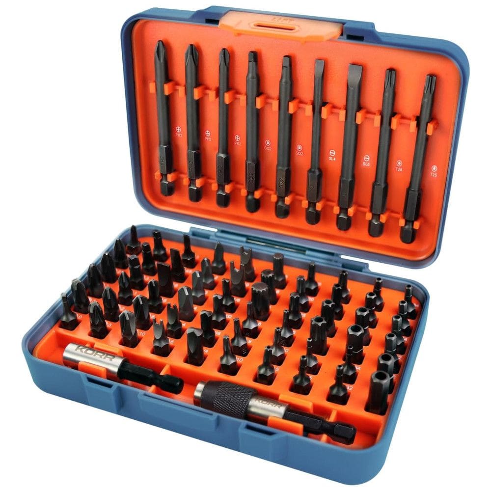 Conjunto de Bits 71 Peças com Phillips, Fenda, Torx, Chave Inglesa e Estojo, KORR KIBPP022, Cinza