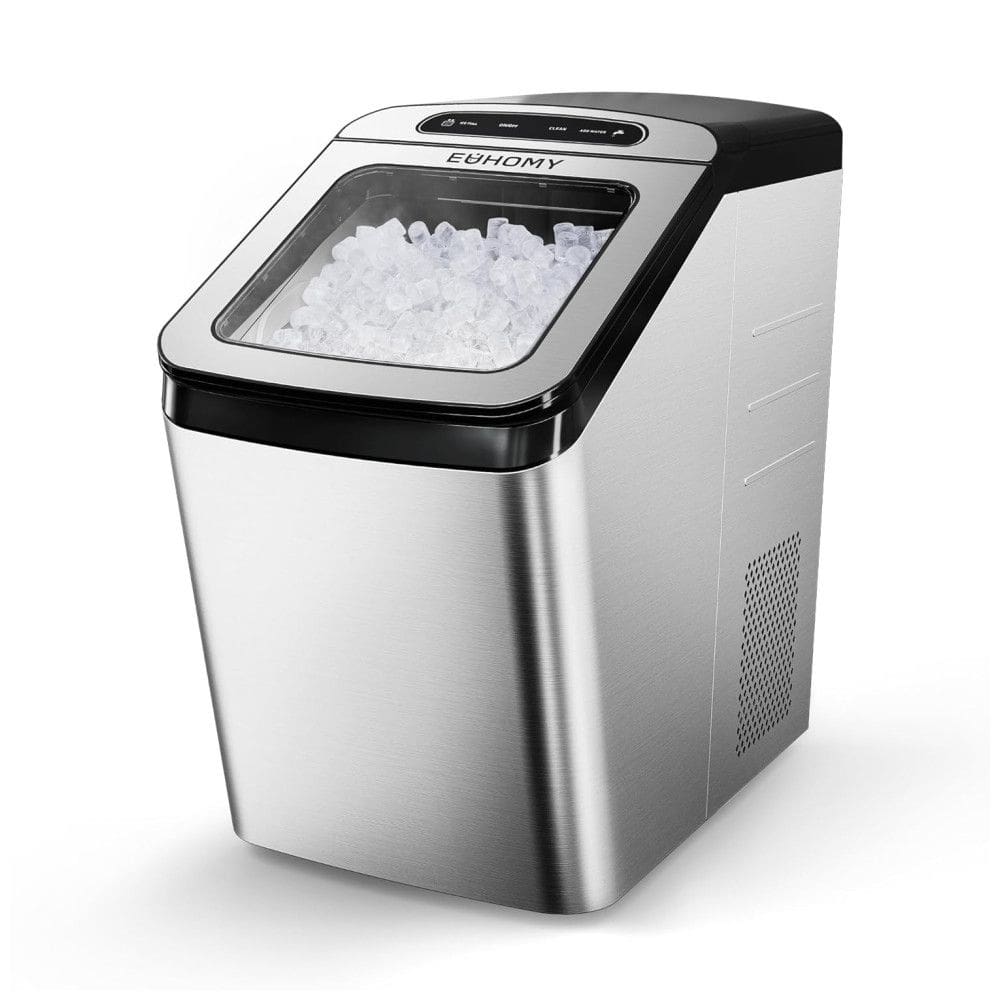 Máquina de Gelo Automática Capacidade 2.7L, Aço Inoxidável com Painel de Controle, 170W, 110v, E EUHOMY, Prateado